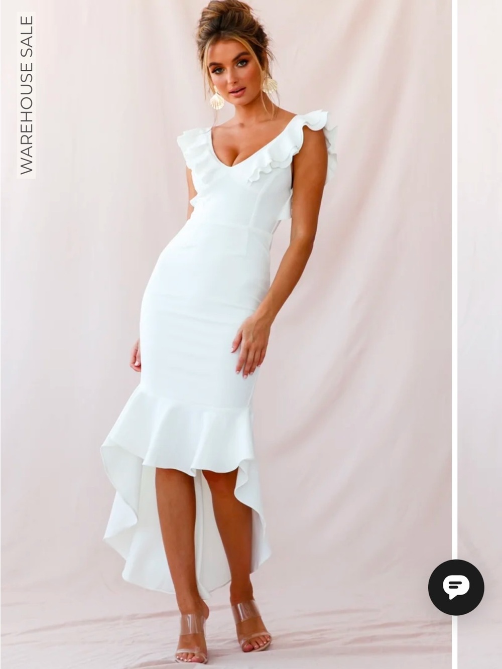Selfie Leslie Pearl Ruffle Strap High-Low Hem Dress White